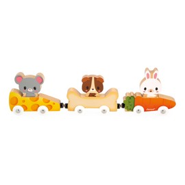 Janod - Pet Magnets - Baby and Toddler Toys - 3 Vehicles + 3 Wooden Animals - Promotes Hand Dexterity - FSC Wood Game - From 18 Months, J03315