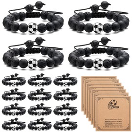 Kenning 24 Sets Soccer Bracelets Sport Team Gifts Adjustable Stone Beaded Bracelets Bulk with Blessing Card Sports Party Favors for Players Team Lovers