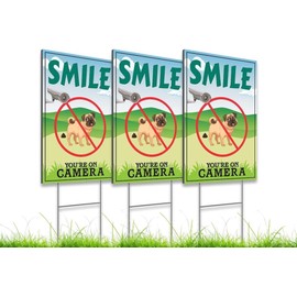 Pack of 3 Funny Smile You're On Camera Yard Signs with Stakes - 8"x 12" Double-Sided Warning Signs for Home Business - Video Surveillance Signs - Security Camera Signs for Property Indoor or Outdoor