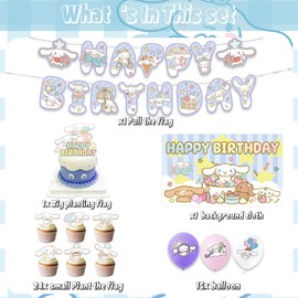 MUSNOW 42pcs Cinna-morolls Birthday Party Supplies Pack Includes，Banner，Cake Topper，Blackdrop,Balloons for Cinna-morolls party decoration