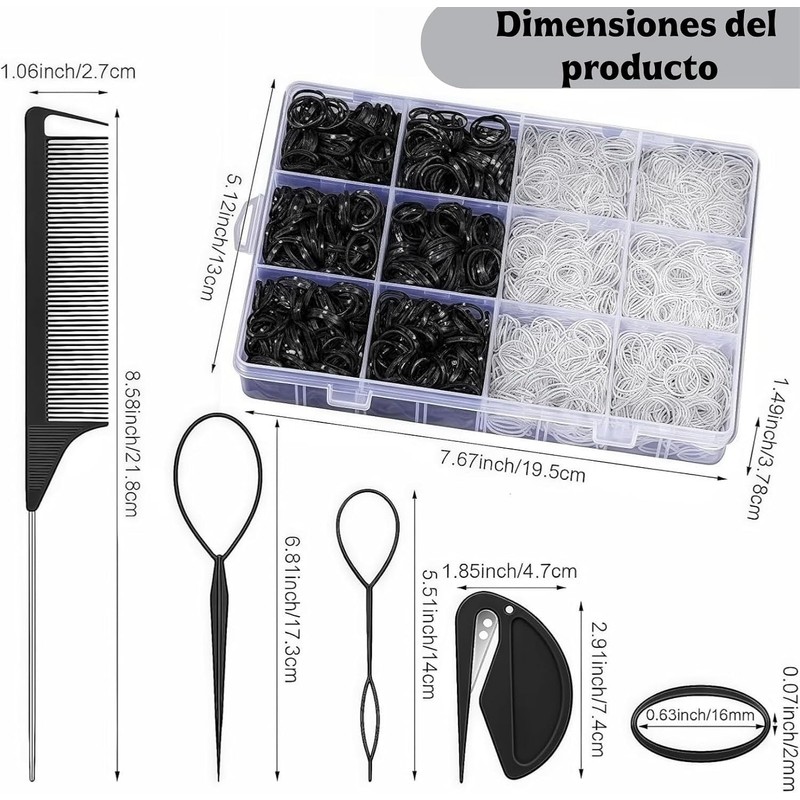 Bandas Elásticas para el Cabello Duraderas,Mini Bandas de Goma Negro&Blanco