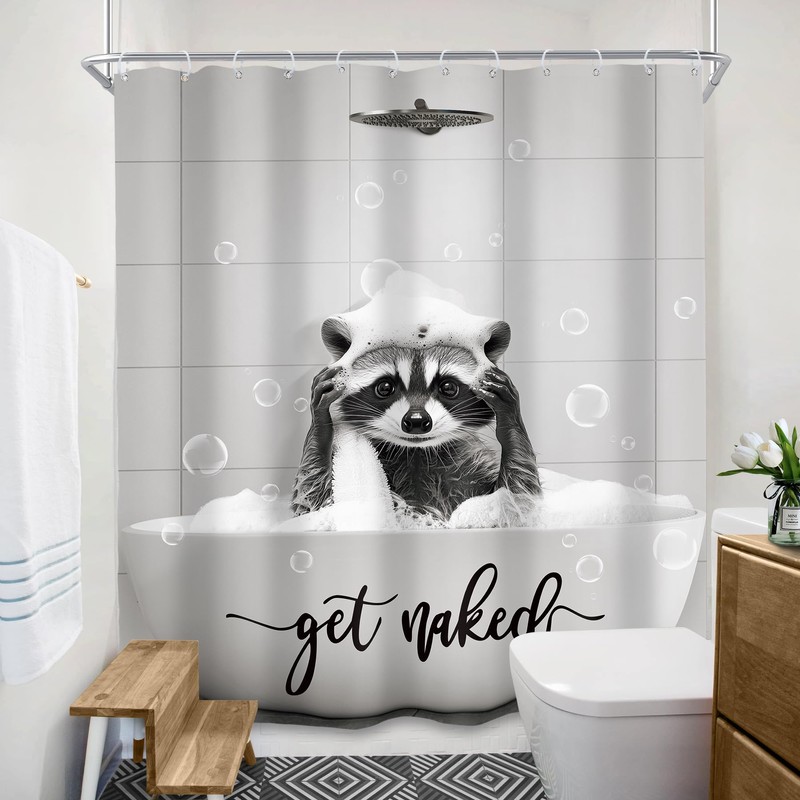 SVBright Funny Raccoon Shower Curtain 60Wx72L Inch Cute Kids Fun