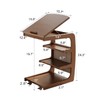 AQIMUELE Wooden C-Shaped End Table,Couch Desk with 2 Lockable Wheels,4-Tier