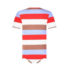 Landofgenie Mens Striped Cotton Onesie Pajama One Piece Bodysuit Short Sleeve Romper with Bibs Brown XL