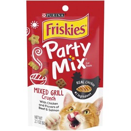 Friskies Party Mix Cat Treats Chicken Mixed Grill Crunch, Beef and Salmon, 2.1 Oz