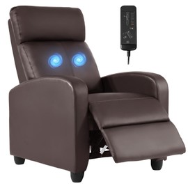 FDW Recliner Chair Massage Chair Reading Chair Reclining Sofa Home Theater Seating with Lumbar Support Massage and Padded Backrest for Living Room and Bedroom (Leather, Brown)