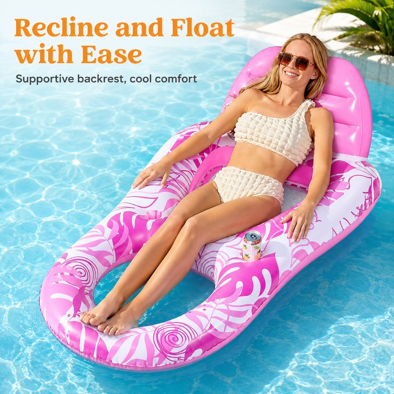 Inflatable Adult Pool Lounger – Tropical Leaf Reclining Float with