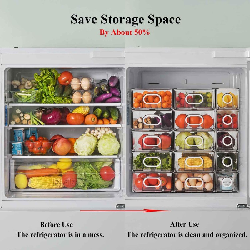 6 PCS Refrigerator Organizers And Storage Stackable Storage Drawers, Large