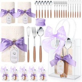 Preboun 6 Set Baby Shower Prizes for Games Winners Kitchen Utensils Set Spoons Fork Whisk Towel Gift Bag Ribbon Baking Gifts for Guests Games Prize Baby Shower Wedding Bridal Favors(Purple)