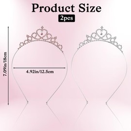 Bruislard 2 Pack Crown Headband for Women Heart Rhinestone Princess Tiara Glittering Crystal Peach Crown Adjustable Non-Slip Birthday Headpiece for Wedding Party Hair Accessories(Silver, Pink)