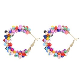 Beaded Earrings for Women Flower Hoop Earrings Boho Beaded Hoop Earrings Daisy Hoop Earrings Floral Hoop Earrings C Shape Lightweight Earrings Cool Party Jewelry Gifts (Multi Beaded Earrings)