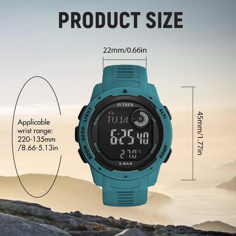 AVTREK Sport Watches for Men, 50m Water Resistant, Altimeter, Barometer,