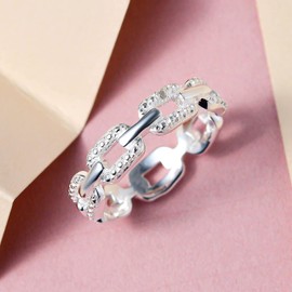 TJC Band Ring White Diamond Size R with Prong Setting in 925 Sterling Silver for Women April Birthstone Metal Wt. 3.06 Grams