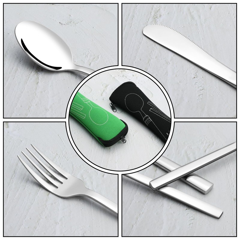 Ewingger 4 Set Stainless Steel Travel Cutlery with Case, 12