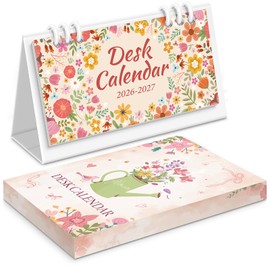 KONVINIT Small Desk Calendar 2026-2027, Pink Desk Calendar 2026 - Runs From January 2026 Until December 2027, 24 Months Desktop Calendar with a Giftable Box for School, Home & Office Supplies