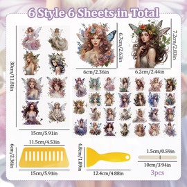 WANDIC Glitter Rub On Transfer Sticker, 6 Sheets Fairy Theme Transfer Decals Waterproof Elf Furniture Windows Craft Scrapbook Stickers for Photo Albums Greeting Cards,12 * 6in