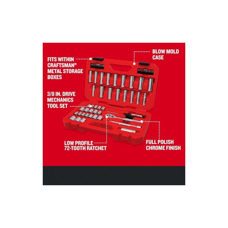CRAFTSMAN Mechanics Tool Set, 3/8 Inch Drive, 61 Piece (CMMT45161)