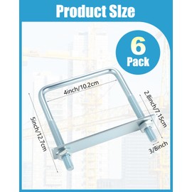AOKLIT 6 Pcs U Bolts 4 Inch Wide Zinc Plated, 3/8" x 4" x 5" Square U Bolt Carbon Steel for Sailboat Trailers, Tube, Industrial Supplies