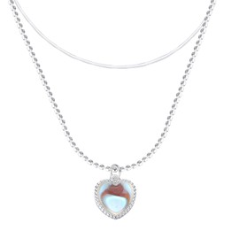 TREE NEST Collar de Corazón de Piedra Lunar en Capas,Collar Colgante Corazón de Ópalo,Chapado en Plata Collar de Serpiente de la Gargantilla de la Cadena,Collar de Piedra de Ópalo con Corazón de Amor para Mujer