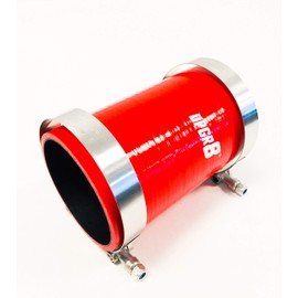 Upgr8 - Manguera de silicona universal de 4 capas de alto rendimiento de 89 mm de alto rendimiento, 152 mm de longitud + abrazadera de perno en T (8,89 cm de diámetro), color rojo