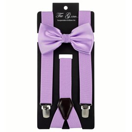 TIE G Solid Color Men's Suspender + Woven Bow Tie Set for Wedding : Vivid Color, Adjustable Brace, Strong Enhanced Clip, Elastic Band (Lavender)