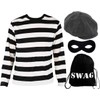 ADULTS BURGLAR COSTUME - X-LARGE - BLACK & WHITE STRIPED