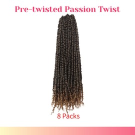 BOHOBABE Pre-twisted Passion Twist Crochet Hair 18 Inch Long Pre-looped Crochet Passion Twist Braiding Hair 8 Packs Soft Bohemian Twists (T27)