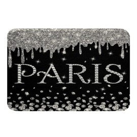 Feelyou Eiffel Tower Bathroom Rugs Paris Glitter (No Glitter No Sequin) Diamond Bath Rugs for Shower Tub Paris Decor Black Silver Bath Mats for Bathroom Non-Slip Bathroom Accossories 16"x24"