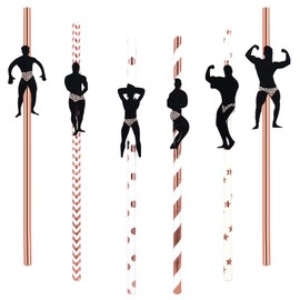 BEHAHAI 18pcs Hen Party Naughty Straw, Bachelorette Straws Hen Party Cocktail Straws Dancing Men Straws Male Stripper Rose Gold Paper Straws for Bachelorette Party Decoration Accessories