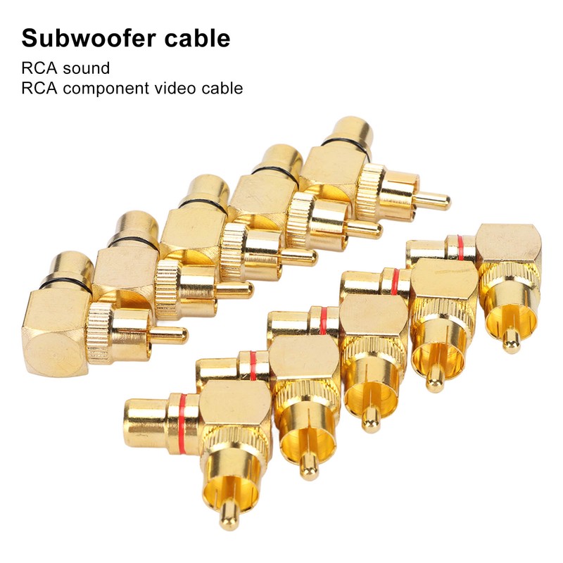10pcs RCA Right Angle Adapter Male to Female Copper Gold
