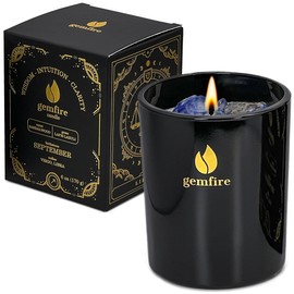 GemFire Organic Scented Crystal Candle - Lapis Lazuli Gemstone, September Birthstone Gift - Virgo and Libra Zodiac Sign - Natural Soy wax & Beeswax - Long-Burn for Aromatherapy, Meditation, Relaxation