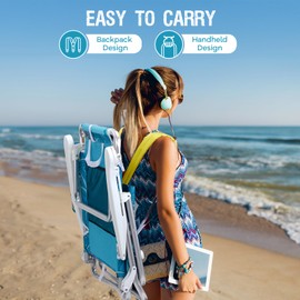 Old Bahama Bay Backpack Beach Chair 2 Pack, Aluminum Lightweight Reclining 5-Position Lounge Chair for Adults Heavy Duty Support 400 LBS Portable Folding with Cooler Bag Camping Chair for Sand Outdoor