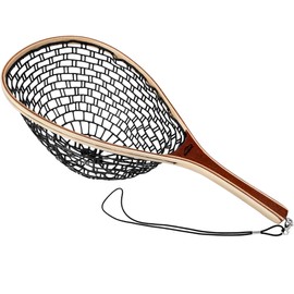 RHINR Landing Net for Fly Fishing, Trout Fishing Net, Soft Rubber Catch and Release Fish Net with Wooden Handle (Black Net)