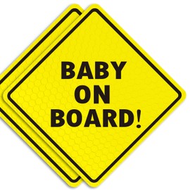 Baby On Board MAGNET for Car - Essential Magnetic Sticker Sign for Bumper - 2 Pack, 5" by 5" - Bright Yellow and Reflective - Best Safety Sign Accessories for Cars