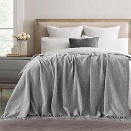 GINAMUSE Chenille Throw Blanket for Couch with Tassels,50"X60" Soft Lightweight Knitted Boho Decorative Blankets for Bed and Sofa,Light Grey