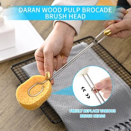 Sponge Cleaning Brush with Stainless Steel Handle, Double-Sided High Performance Cleaning + Highly Absorbent Sponge for Decanters, Baby Bottles, Narrow Neck Bottles, Bottles of All Types, Home Office