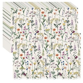 Watersay 50 Pcs Spring Flowers Placemats 11 x 17 Wildflower Paper Placemats Summer Seasonal Disposable Paper Place Mats for Rustic Farmhouse Kitchen Decorations