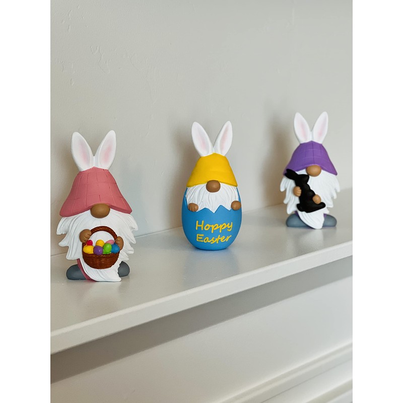 Madanar Easter Resin Gnomes for Tiered Tray Shelf Decorations -
