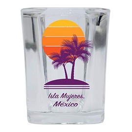 R and R Imports Isla Mujeres Souvenir 2 Ounce Square Shot Glass Palm Design 4-Pack