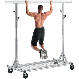 Gewudraw Heavy Duty Clothes Rack Load 630 lbs, Metal Rolling Clothing Rack With Sturdy Wheel And Shelves, Adjustable Portable Hanging Garment Rack For Clothes,Chrome Stainless Steel