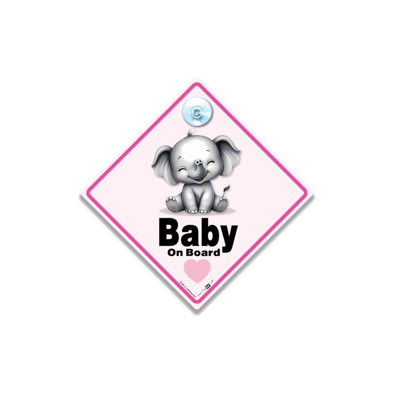 Baby on Board Car Sign with Suction Cup, Baby Elephant