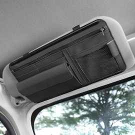 JEYODA Car Sun Visor Organizer - Auto Visor Pocket and Interior Accessories with Multi-Pocket Net Zippers (Style 2-Black)