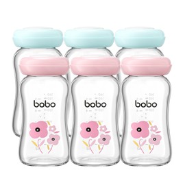 YOHKOH Glass Breast Milk Storage Bottles - 100% Leak-Proof, BPA-Free Breastmilk Storage Containers, Freezer & Dishwasher Safe, Ideal for Nursing Mothers (Multicolor, 5.4oz (Pack of 6))