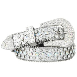Monopa Rhinestone Belt for Women Men - Western Cowgirl Sequin Diamond Bling Studded Belts for Jeans Pants (130cm, 1-Silver)