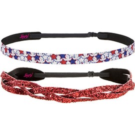 Hipsy Women's American Flag 4th of July Adjustable Headband Gift Packs (Braided Red & Sparkly Stars 2pk)
