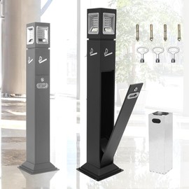 RDUIGT Commercial Butt Receptacle Outdoor Trash Can for Patio, 4 Sides Opening Square Ash Bin, Garbage Waste Container with Removable Inner Bucket for Hotel Driveway