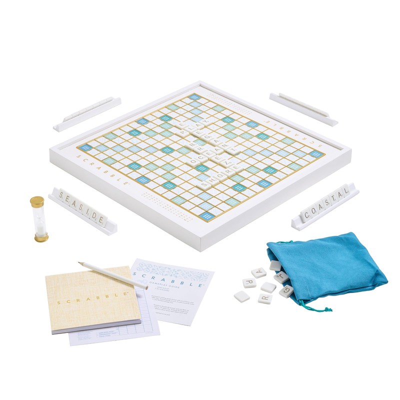 WS Game Company Scrabble Bianco Edition with Rotating Wooden Game