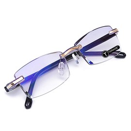 TERAISE Rimless Reading Glasses Fashion Diamond Cut Edge Design Anti-Blue Lens Spectacle Readers for Men(2.0X)