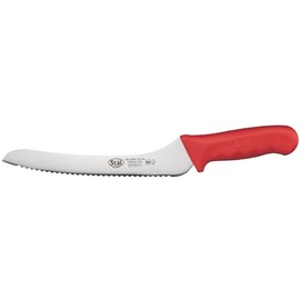 Winco 9" Commercial-Grade Serrated Bread/Pastry Knife with Offset Handle, Red