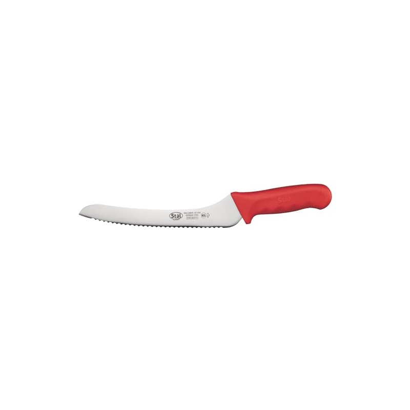 Winco 9" Commercial-Grade Serrated Bread/Pastry Knife with Offset Handle, Red